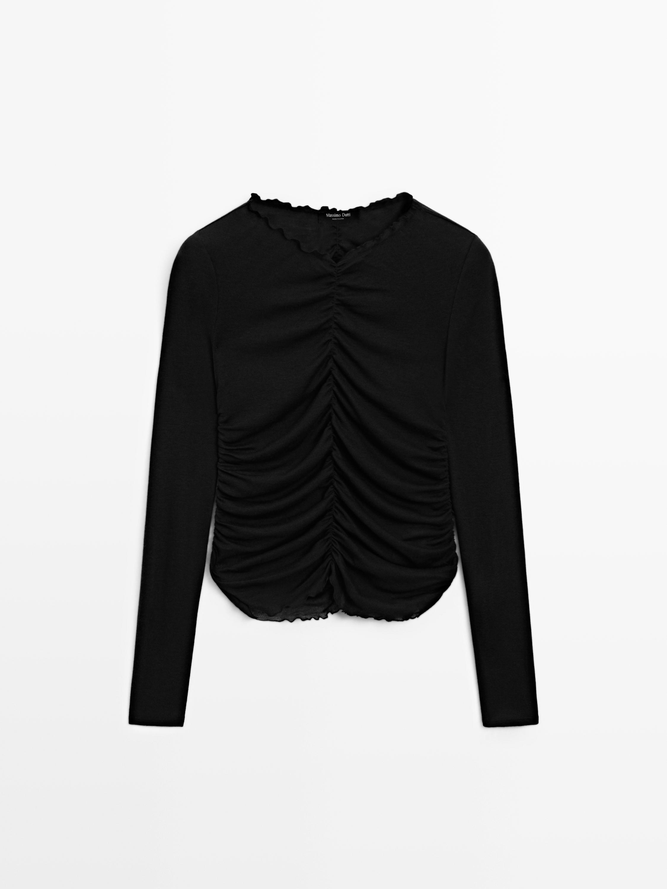 Gathered long sleeve T-shirt